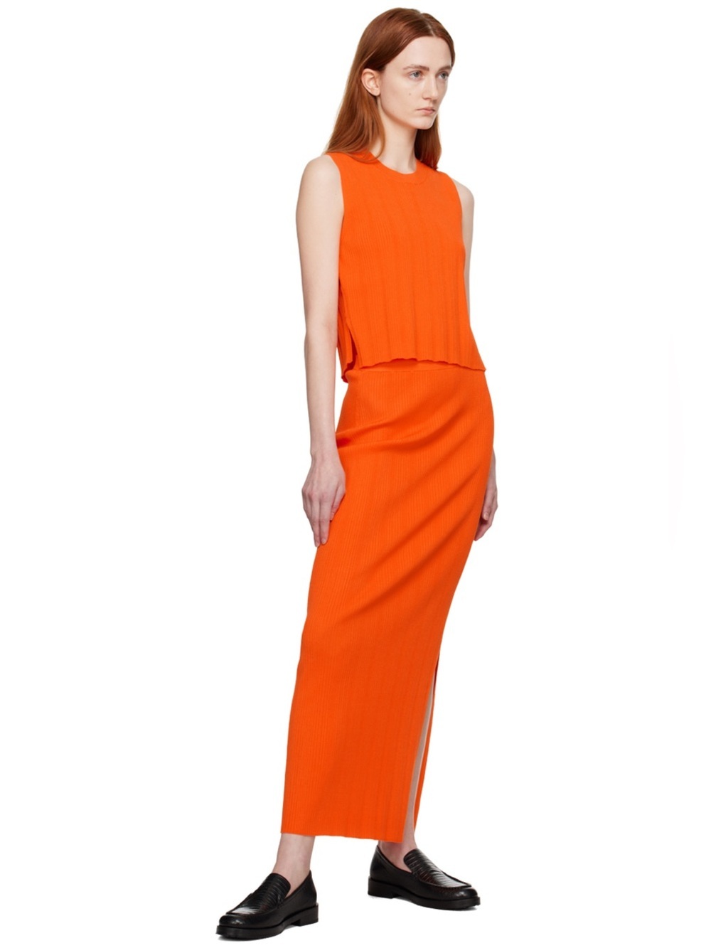 Frame Denim Ribbed Cutout Tank Top and Skirt in Orange